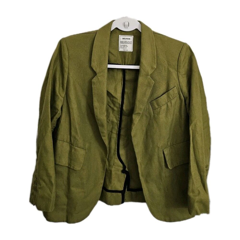 Zadig & Voltaire Blazer Womens XS Army Green Linen Verys Officier Edgy Urban 34